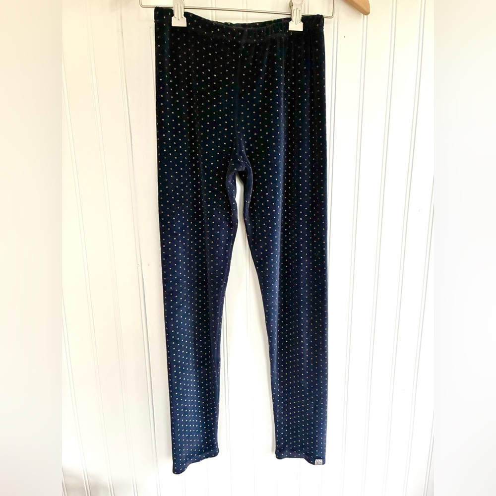 Cozmo kids navy velour leggings with gold polka dots 12Y